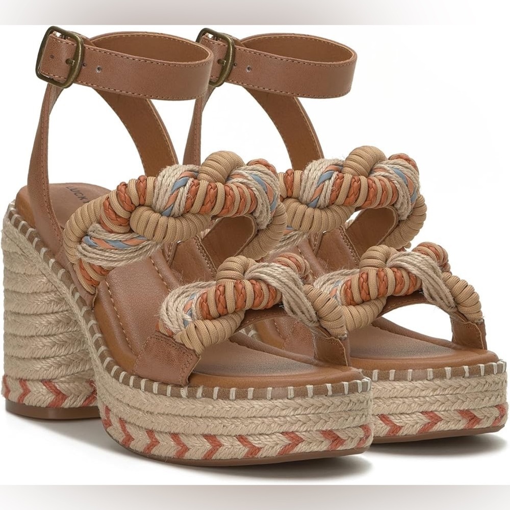 Lucky Brand Tan and Multicolor Rope Espadrille Platform Sandals NWOT!